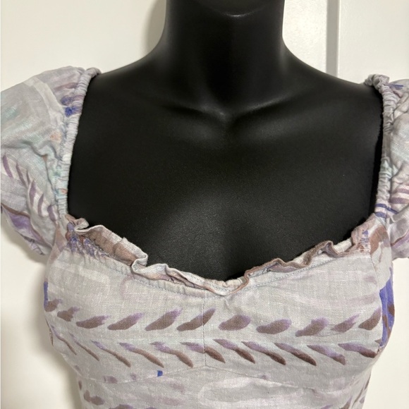Aritzia Wilfred Linen Crop‎ Smocked Purple Puff-sleeve Top Women's Size XXS - Picture 2 of 14